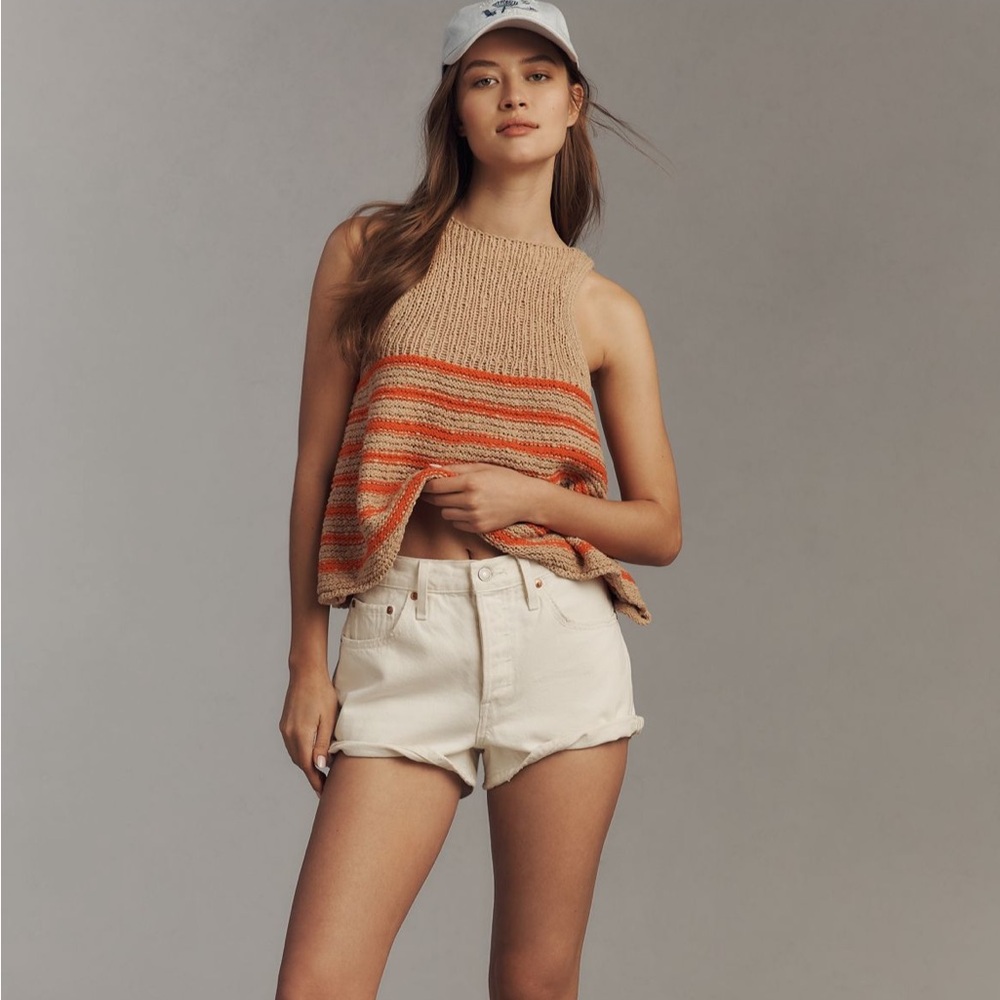 Anthropologie Striped Knit Tank Top in Tan and Orange - Picture 2 of 7